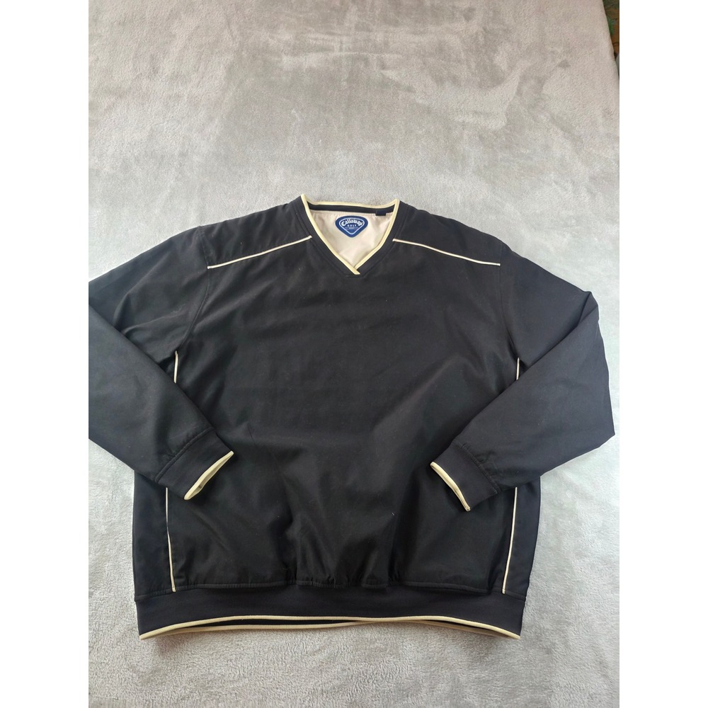 Callaway Golf Sport Windshirt Pullover Mens XL Black V-Neck Long Sleeve Piping